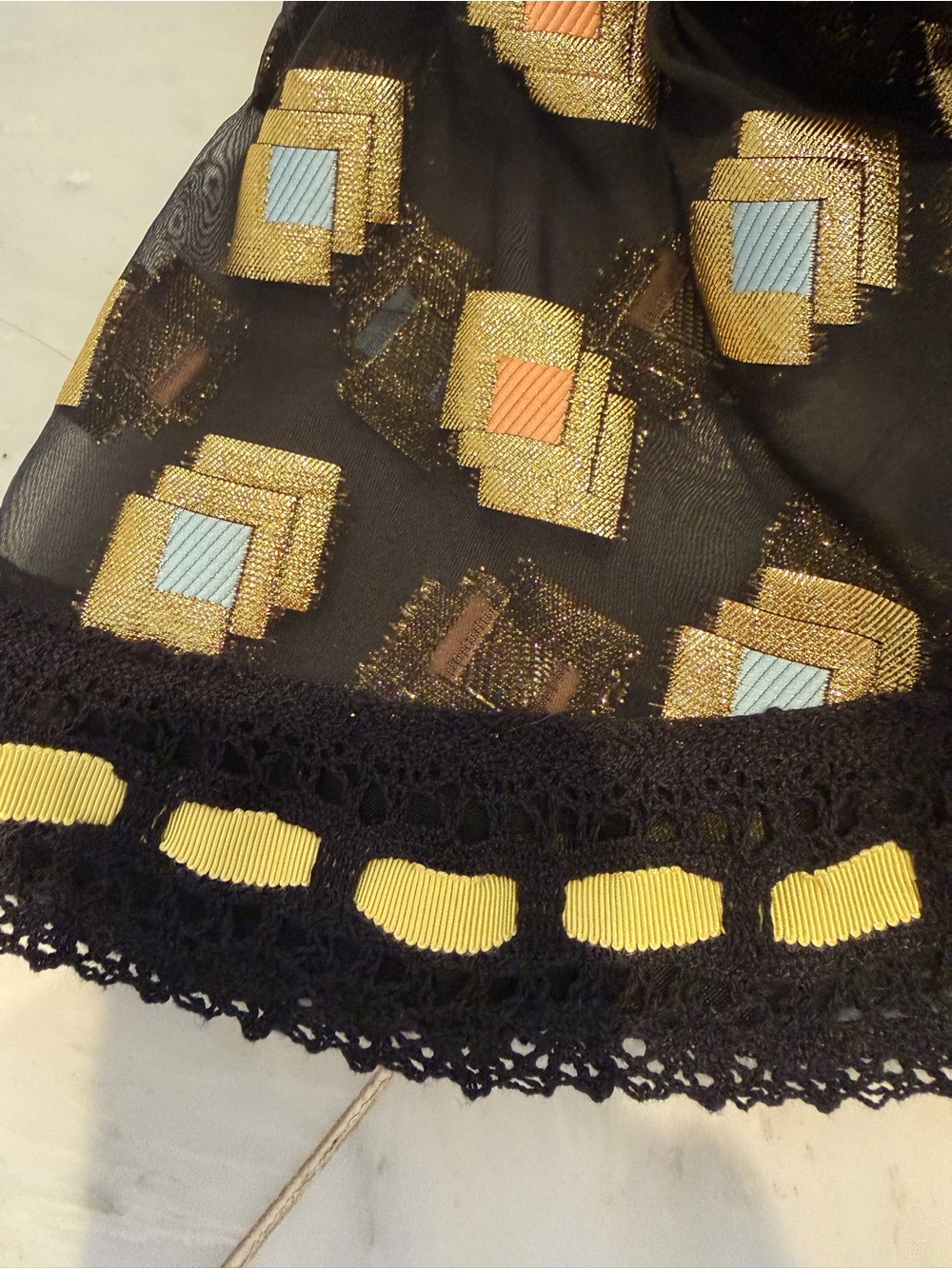 Marc Jacobs Black Sheer Peplum Blouse with Metallic Multi-Color Pattern Runway 4 - Picture 8 of 11
